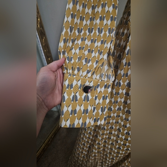 HL AFFAIR Mod Printed Wrap Maxi Long Sleeve Dress In Mustard/white/grey. S/M NWT - Picture 9 of 16